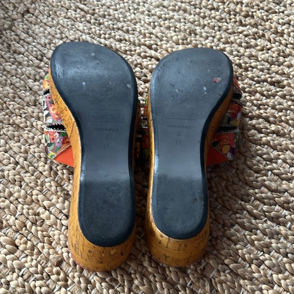 Made in Italy Jeon Leather Colorful Art to Wear Cork Platform Slip On Sandals 8 - Picture 7 of 15